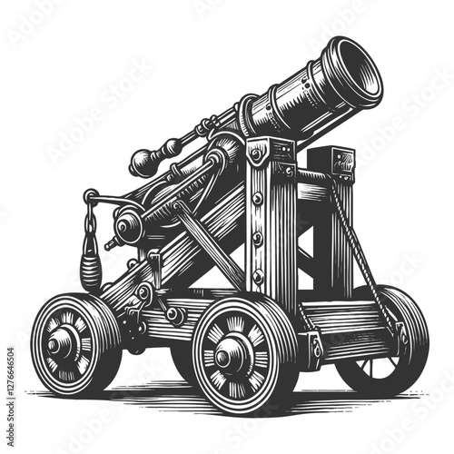 Old Cannon on Wooden Carriage vector illustration