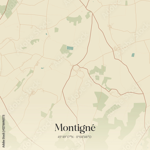 Vintage map of Montigné, France.