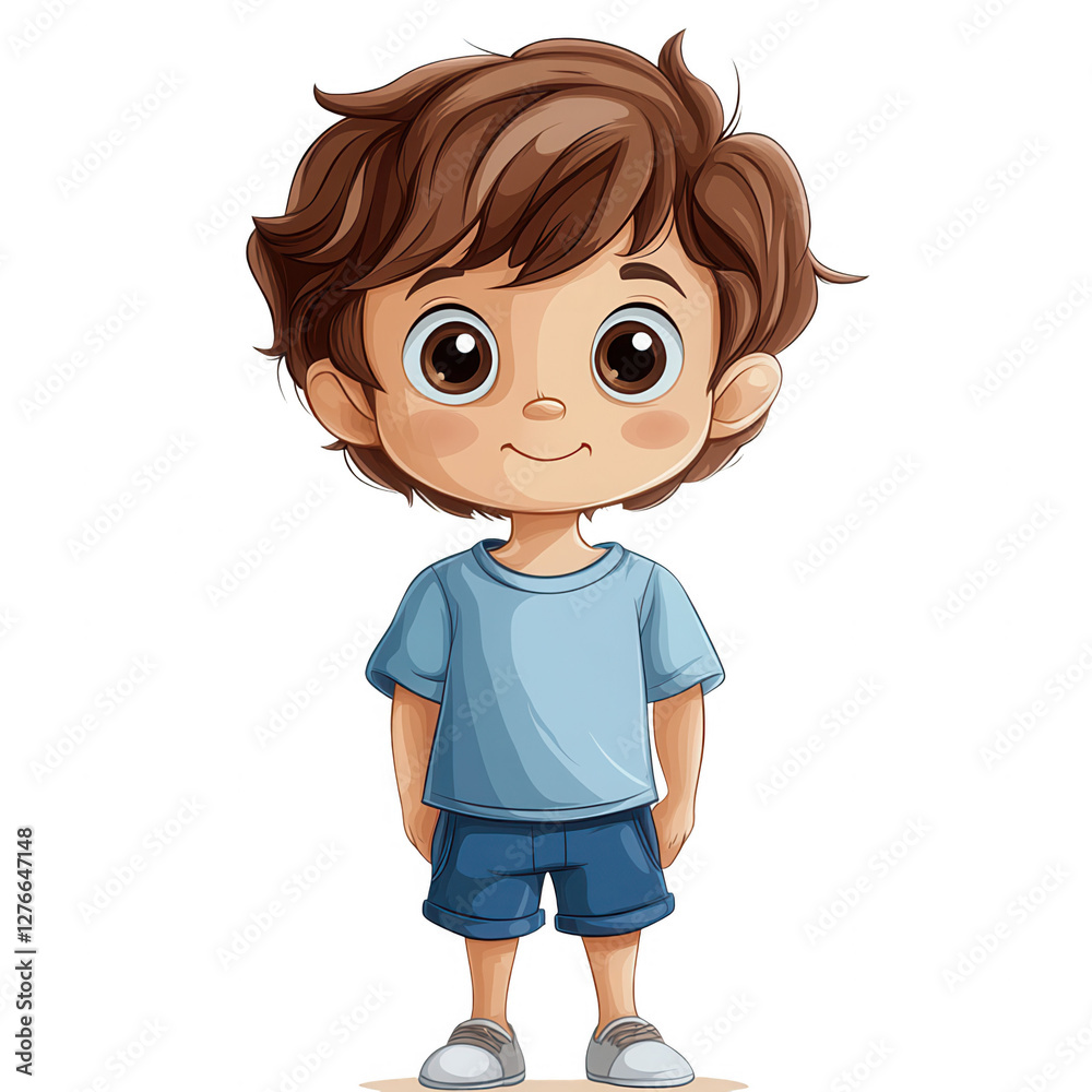 A cartoon boy is wearing a blue shirt and blue shorts isolated on transparent background.PNG A cartoon boy is wearing a blue shirt and blue shorts isolated on transparent background.PNG