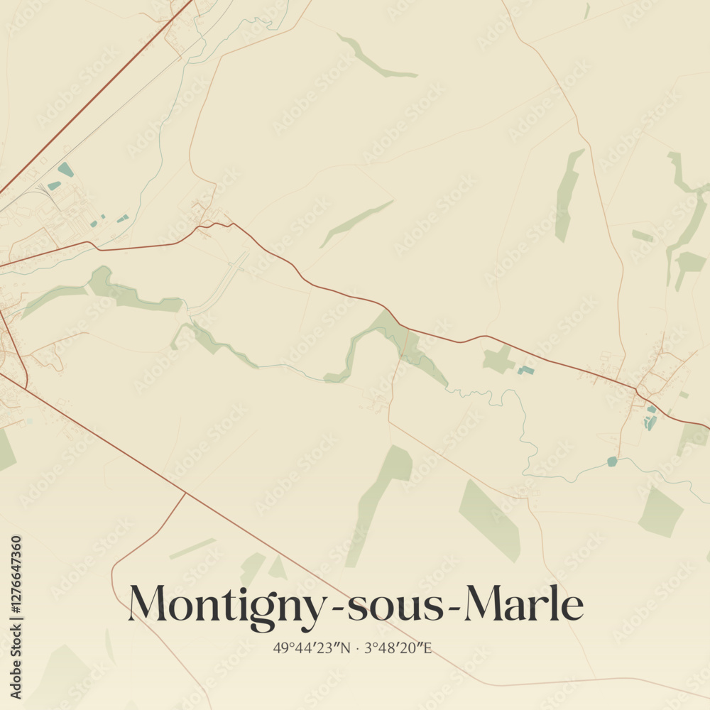 Fototapeta premium Vintage map of Montigny-sous-Marle, France.
