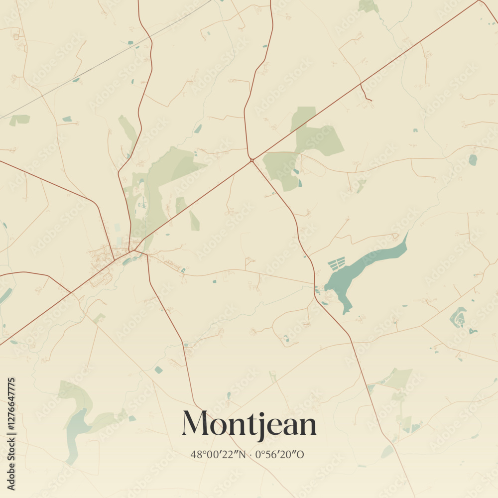 Fototapeta premium Vintage map of Montjean, France.