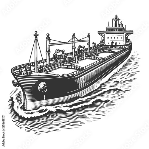 Large Cargo Ship Sailing on Ocean Waves vector