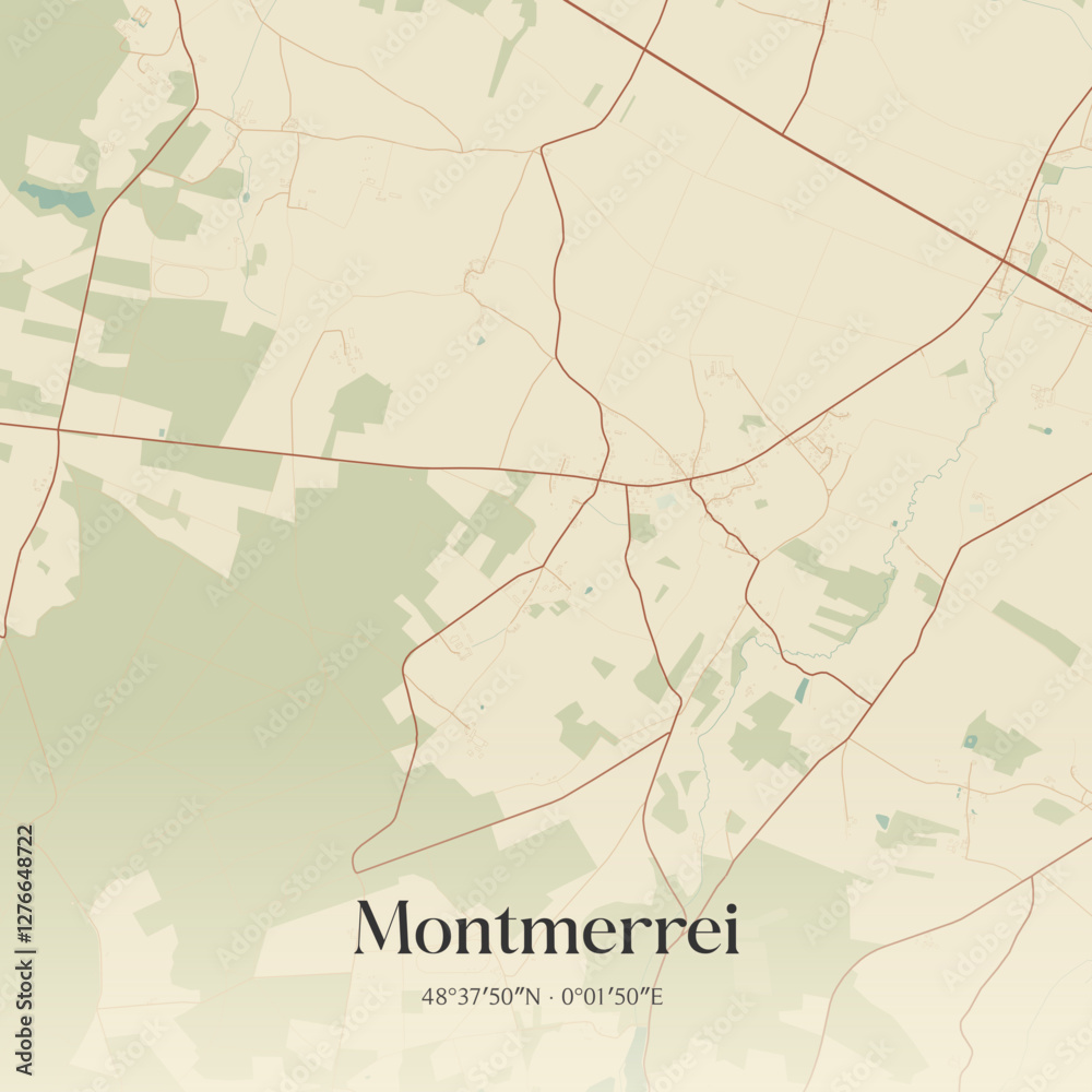 Fototapeta premium Vintage map of Montmerrei, France.