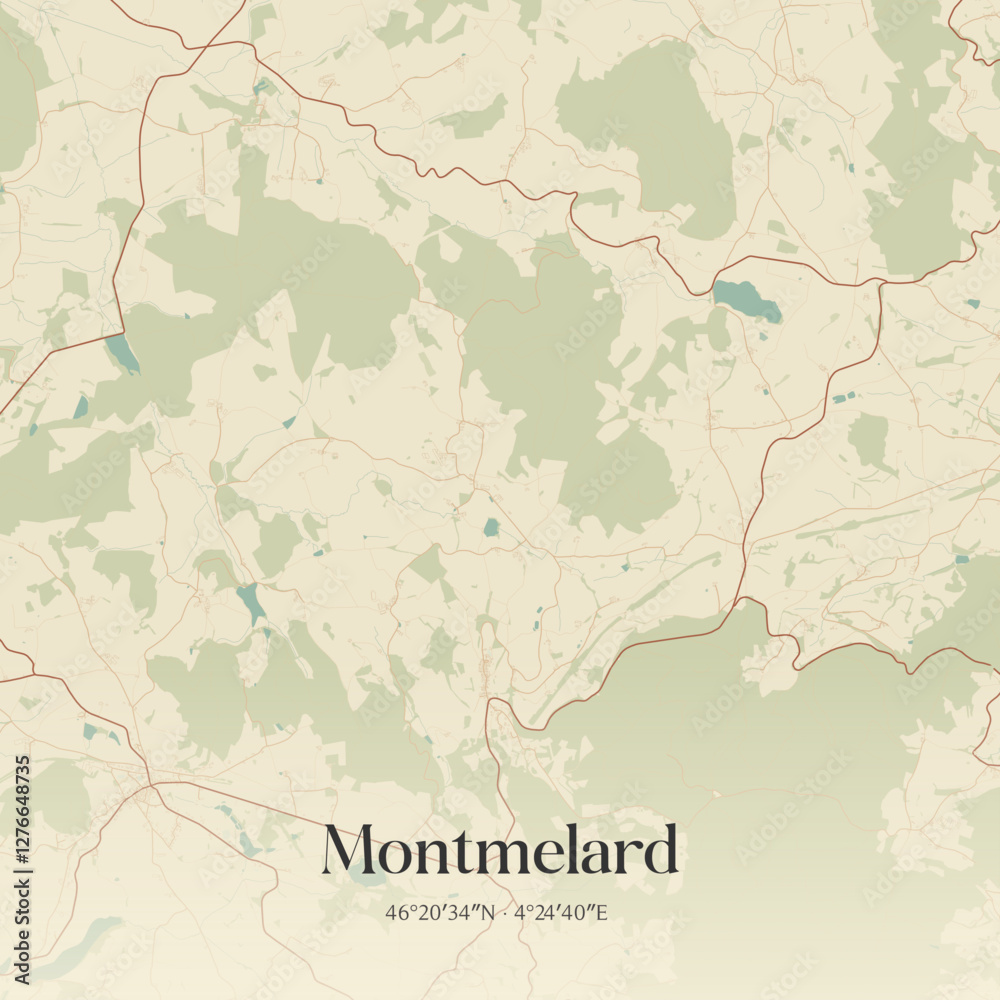 Obraz premium Vintage map of Montmelard, France.