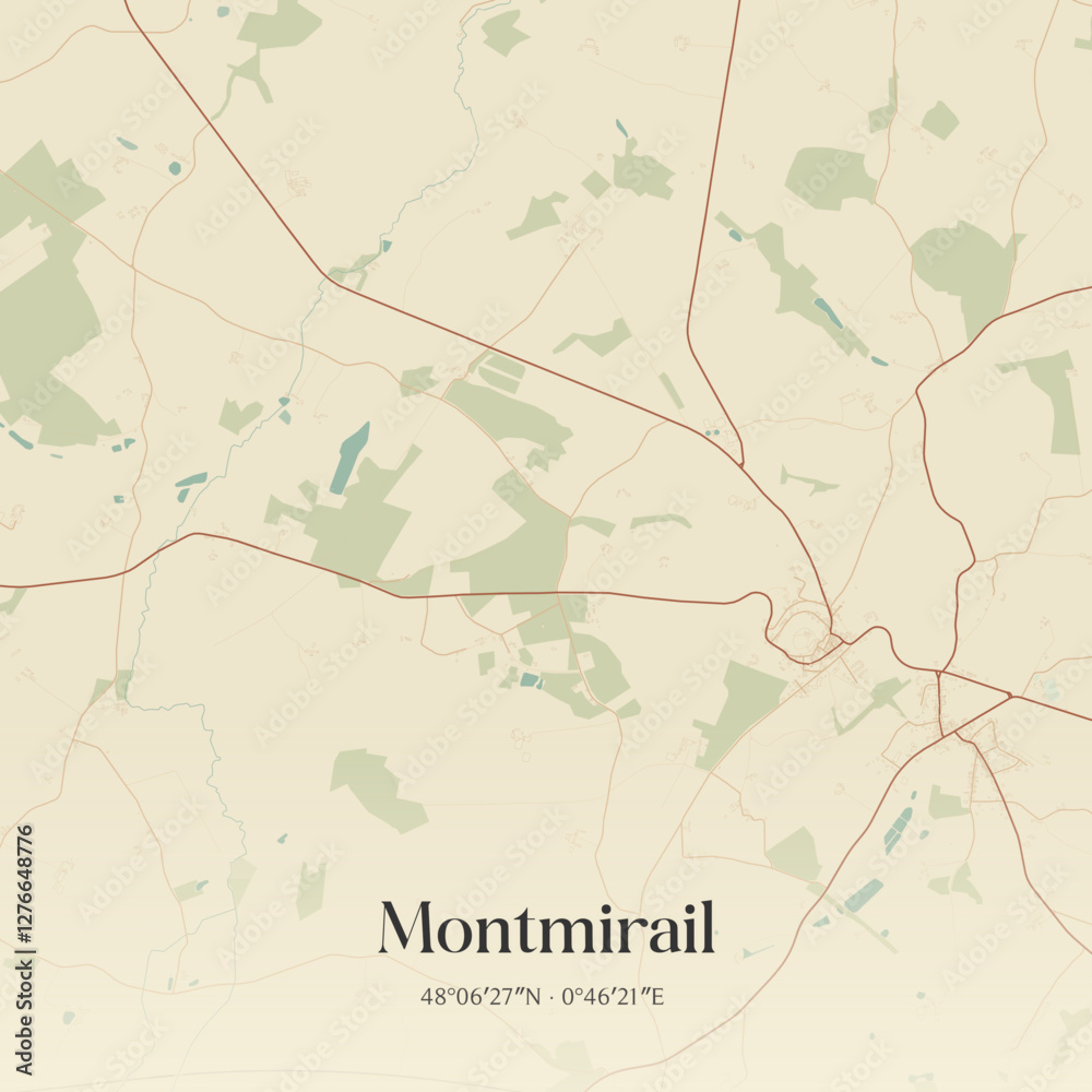 Fototapeta premium Vintage map of Montmirail, France.