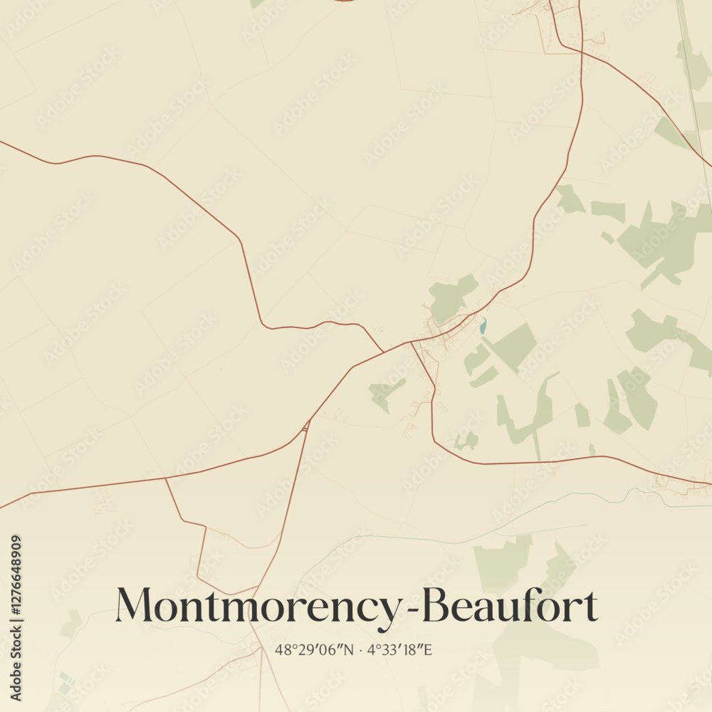 Fototapeta premium Vintage map of Montmorency-Beaufort, France.