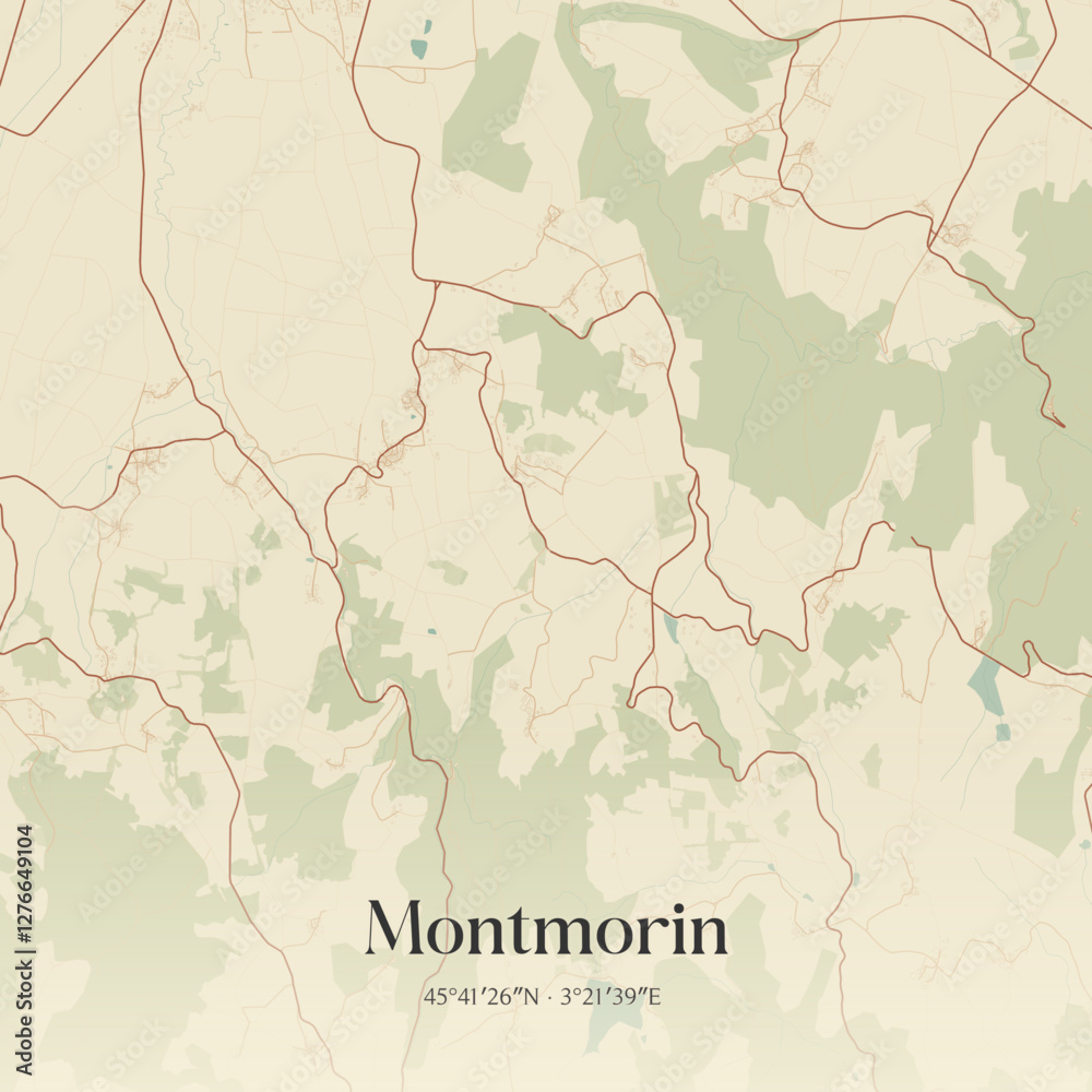 Fototapeta premium Vintage map of Montmorin, France.