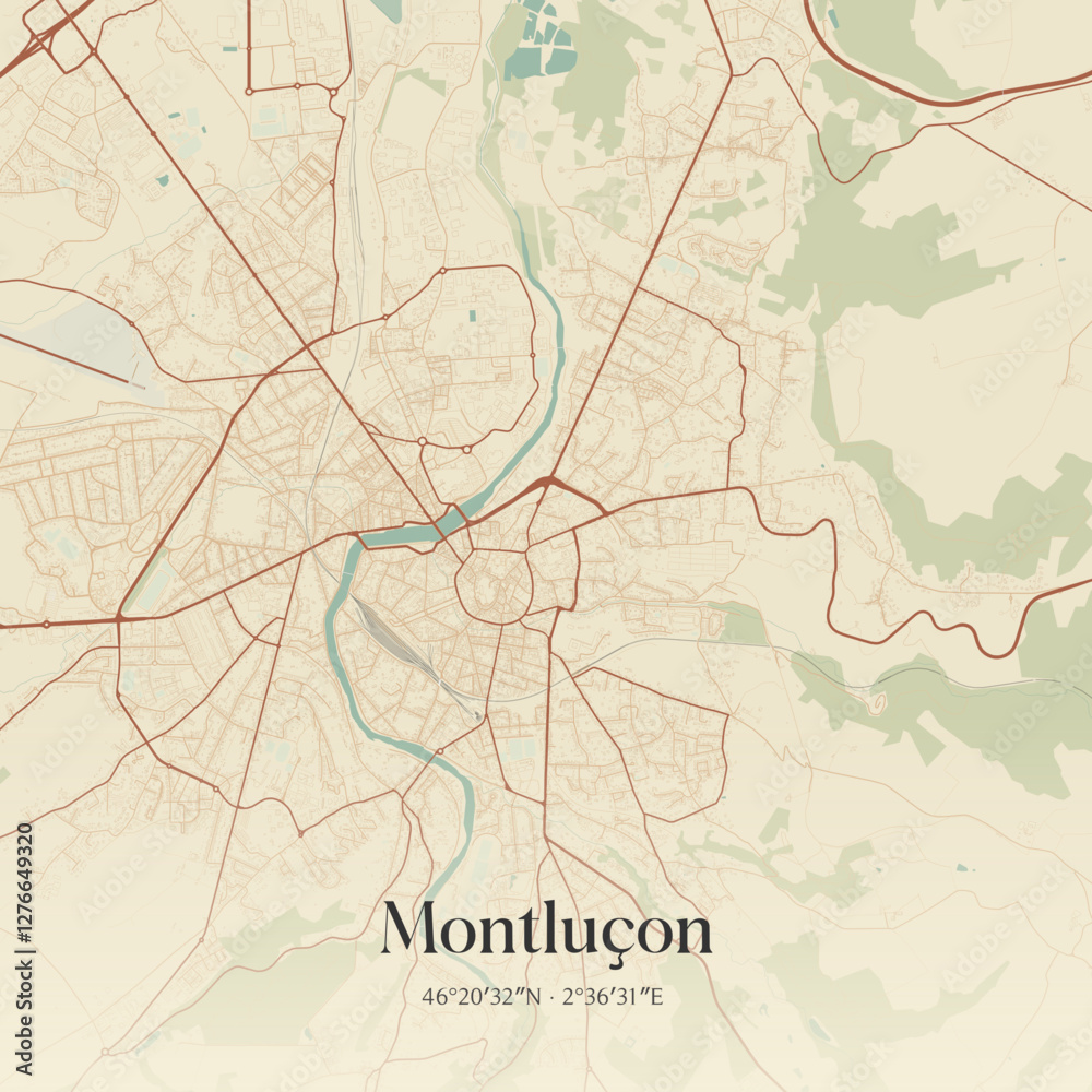 Obraz premium Vintage map of Montluçon, France.