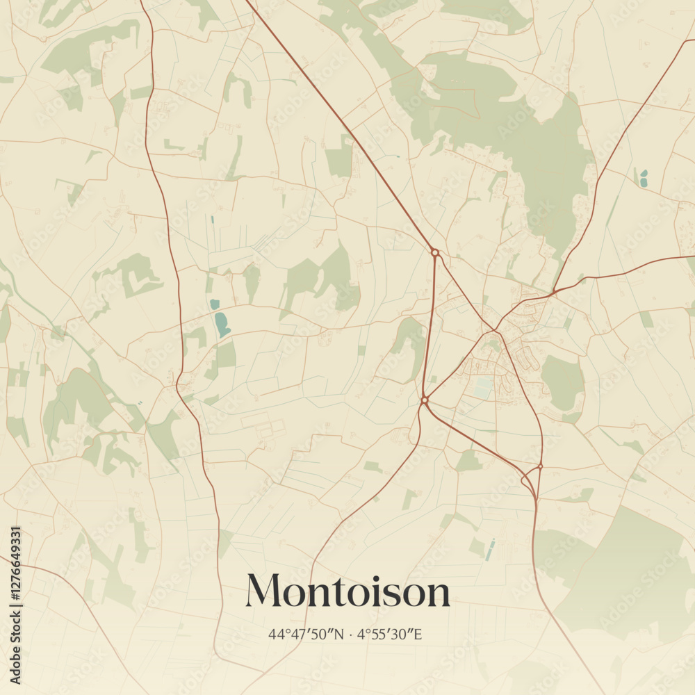 Fototapeta premium Vintage map of Montoison, France.