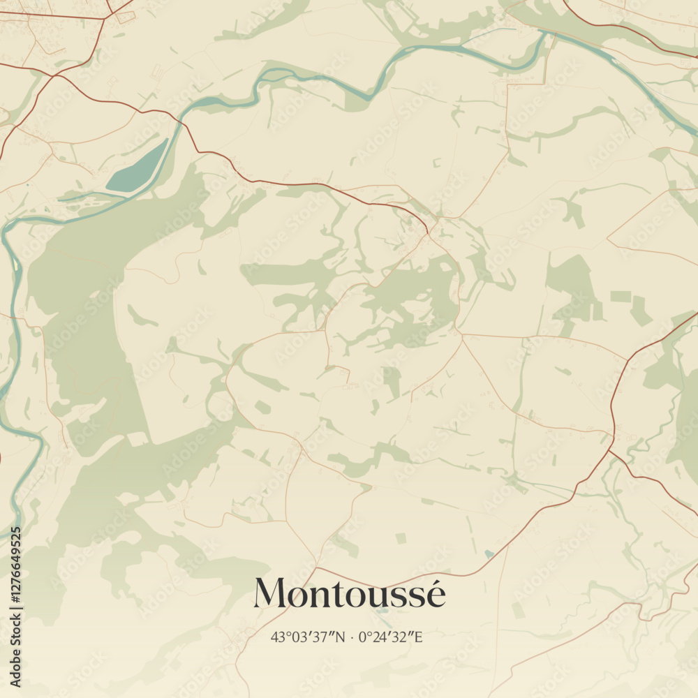 Fototapeta premium Vintage map of Montoussé, France.