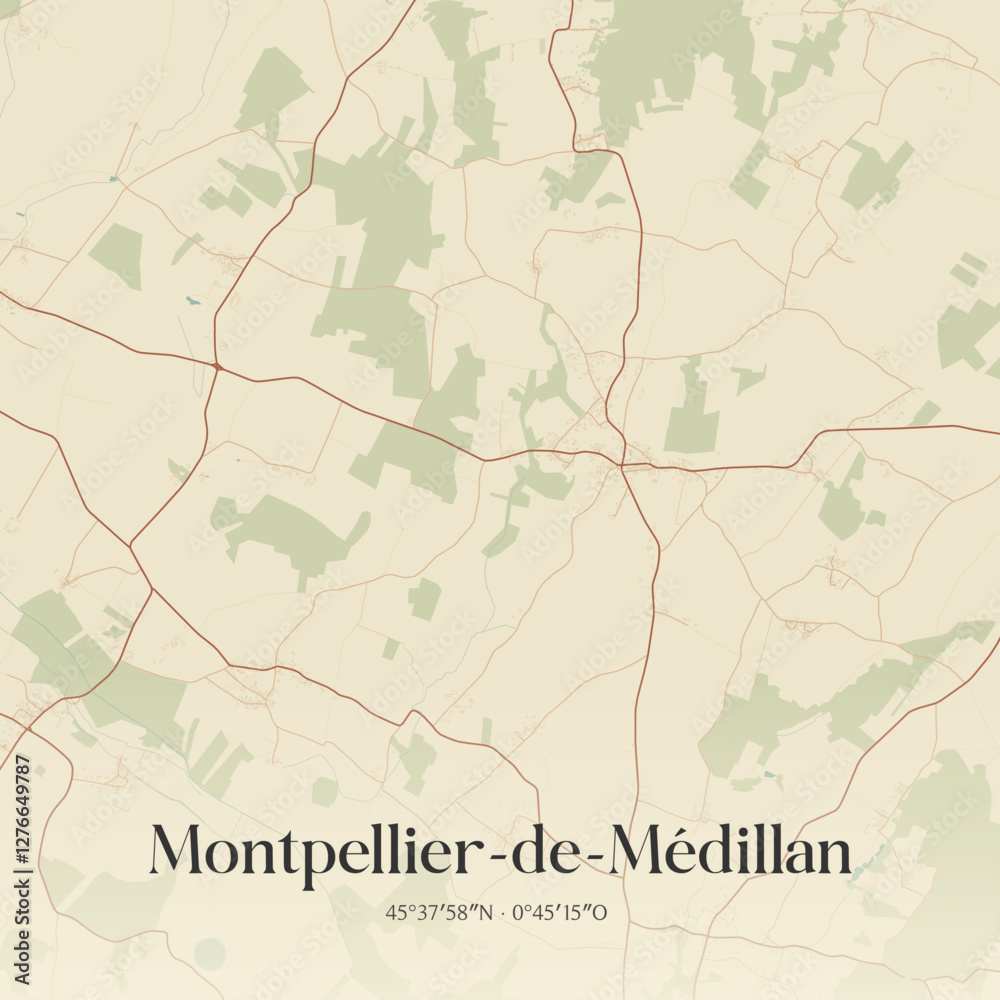 Fototapeta premium Vintage map of Montpellier-de-Médillan, France.