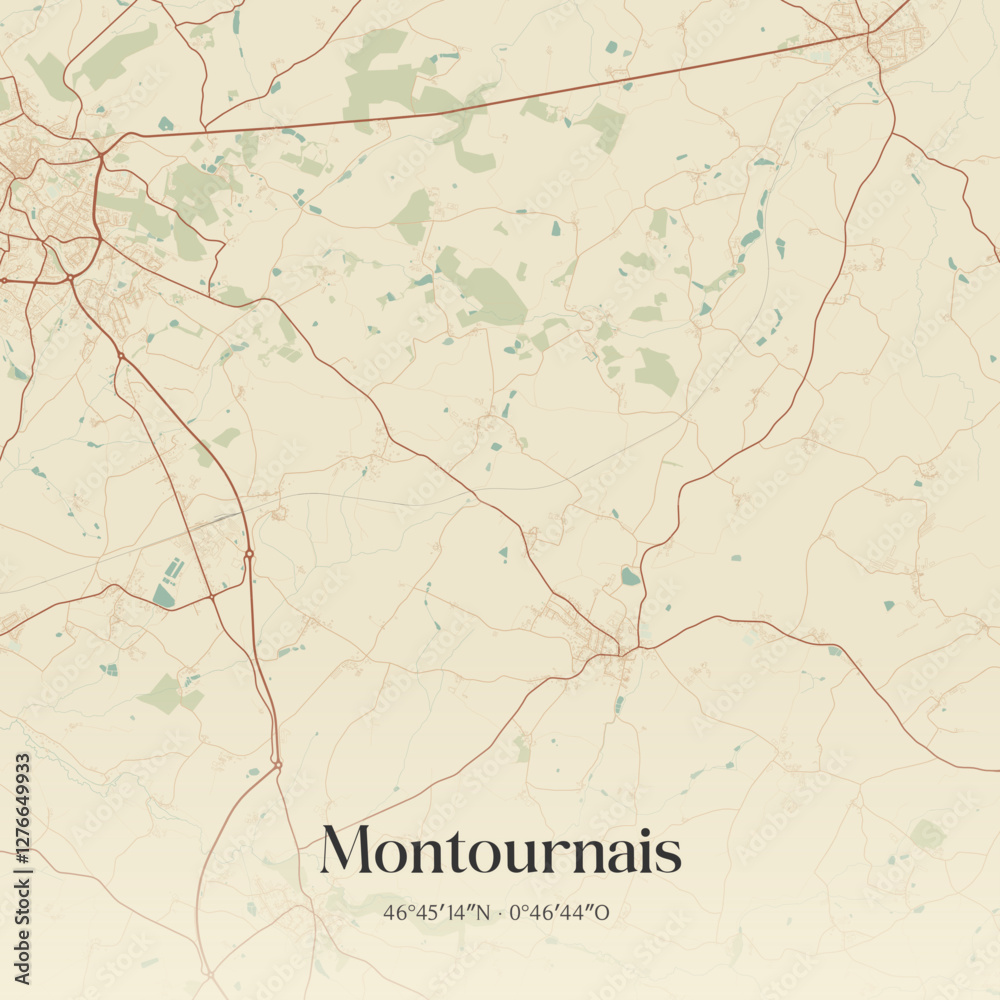Fototapeta premium Vintage map of Montournais, France.