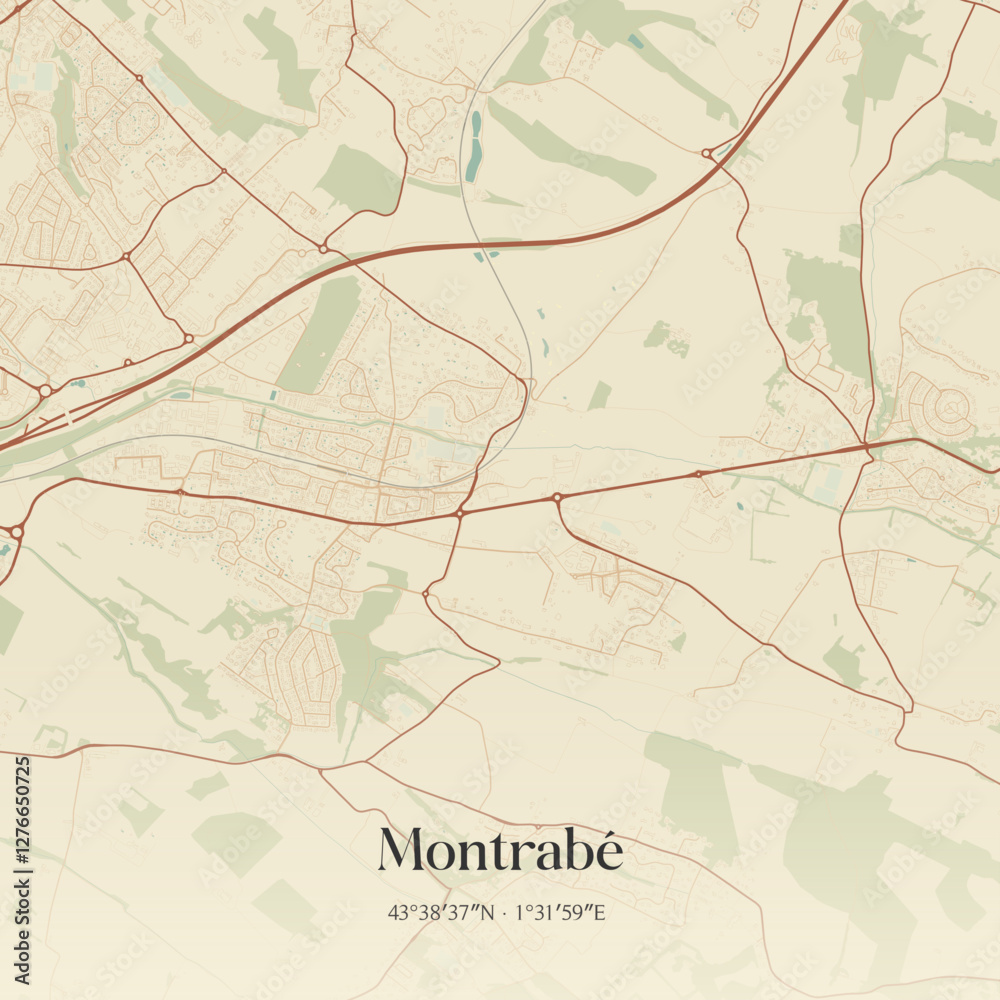 Fototapeta premium Vintage map of Montrabé, France.