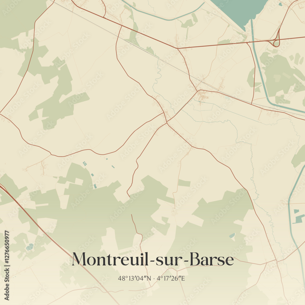 Fototapeta premium Vintage map of Montreuil-sur-Barse, France.