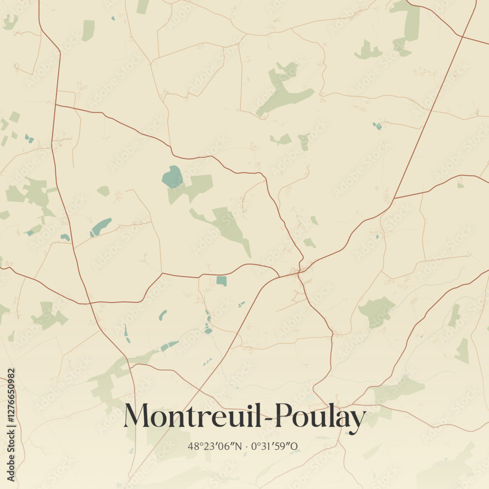 Obraz premium Vintage map of Montreuil-Poulay, France.