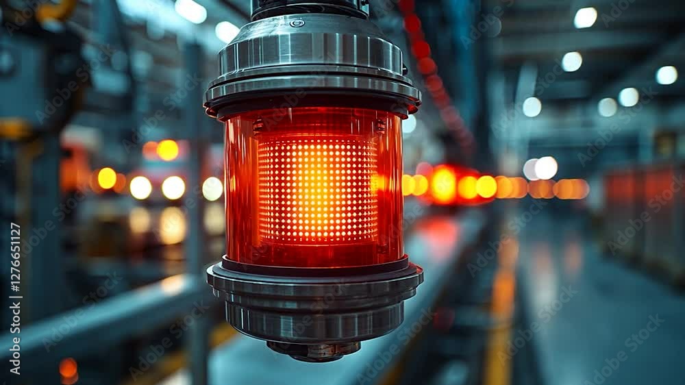 Red warning light, factory production line, automated manufacturing ...