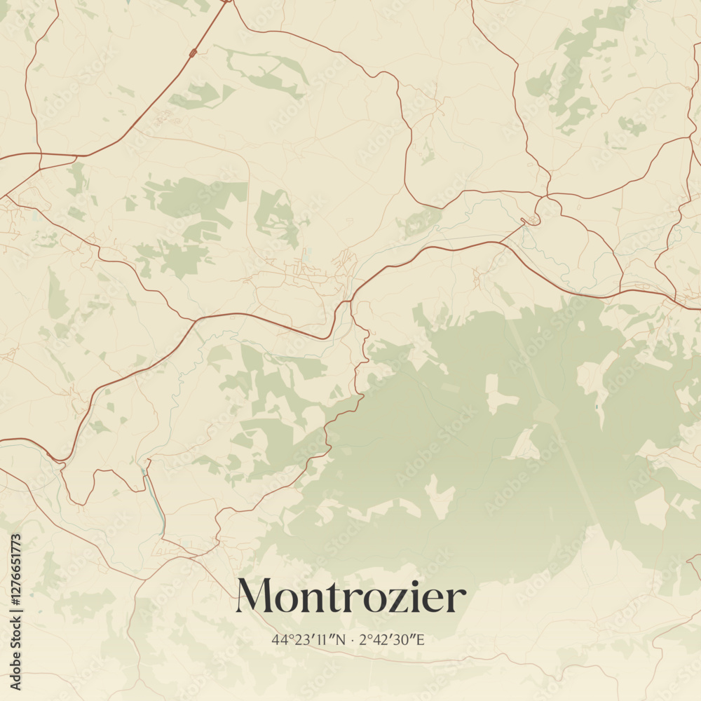 Fototapeta premium Vintage map of Montrozier, France.