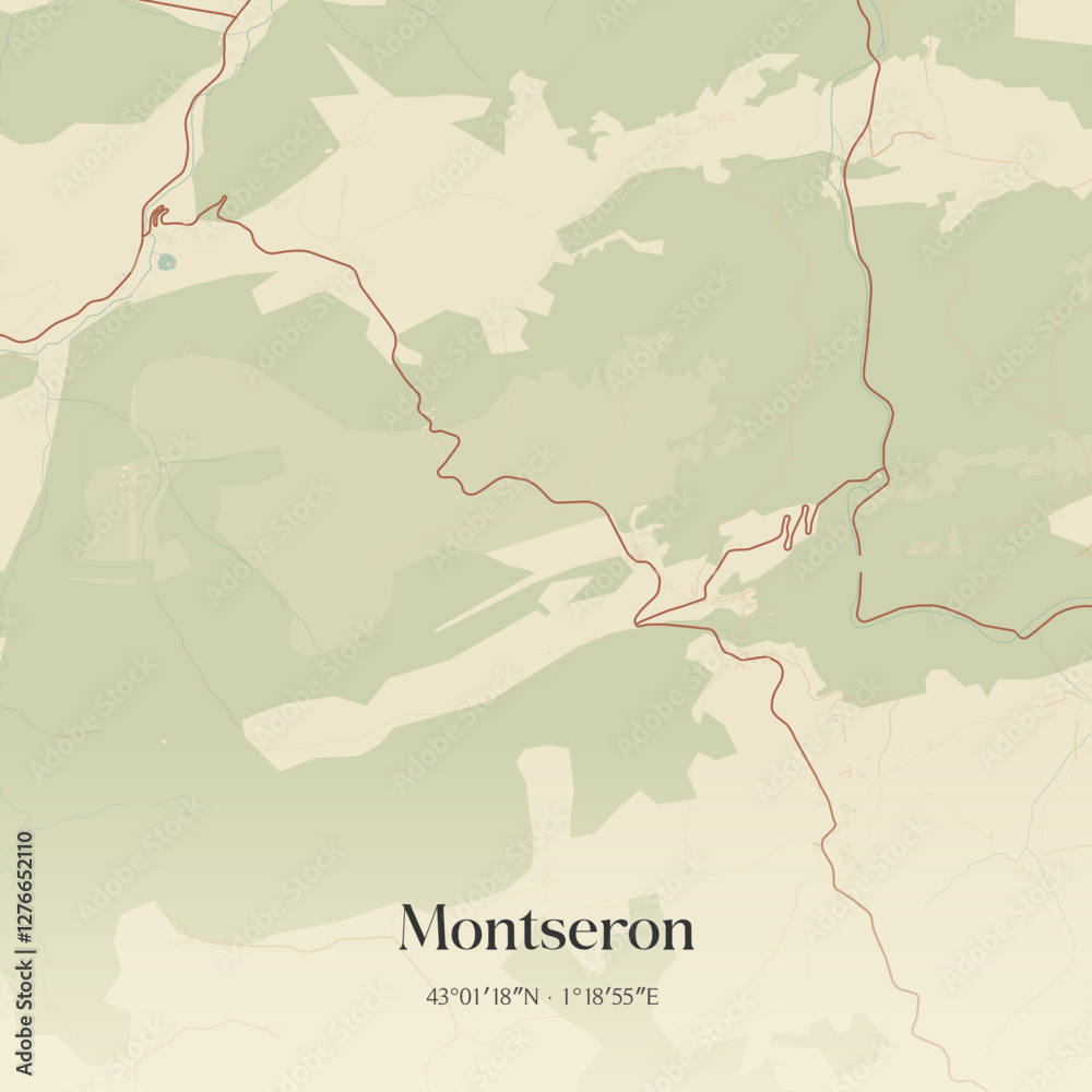 Fototapeta premium Vintage map of Montseron, France.