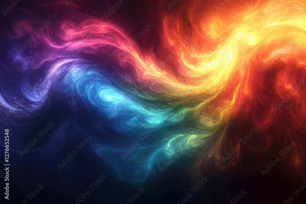 Obraz premium Abstract swirling colorful nebula, vibrant hues of blue, green, red and orange create a cosmic fantasy.