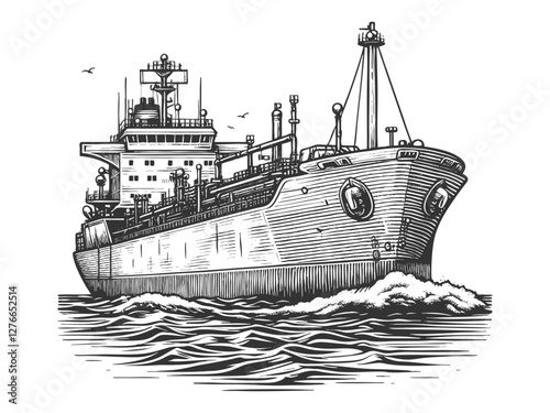 Large Cargo Ship Sailing on Ocean Waves vector