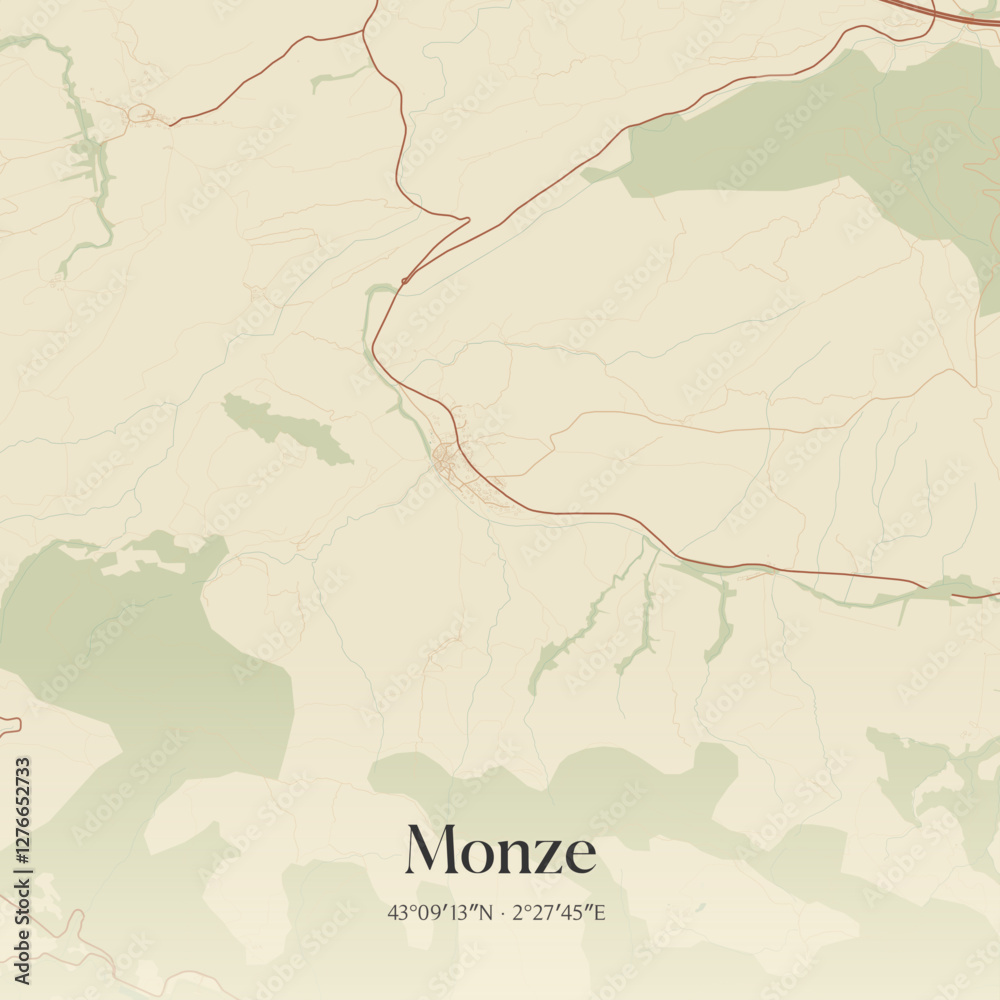 Obraz premium Vintage map of Monze, France.
