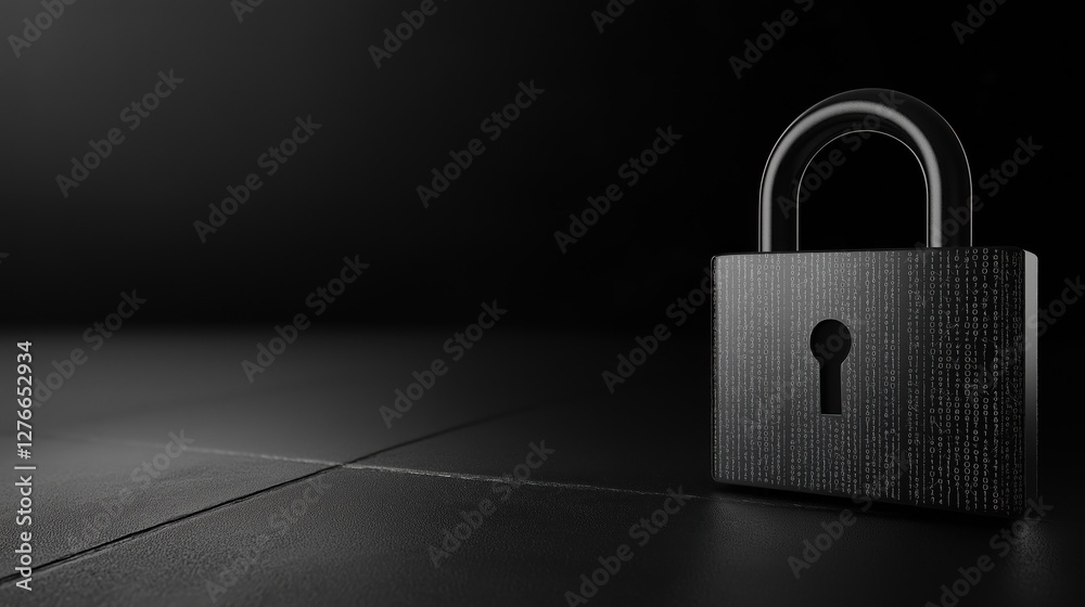 Fototapeta premium Cybersecurity Concept Featuring a Digital Padlock With Encrypted Code Patterns in a Dark, Professional Setting