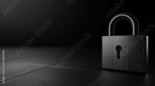 Cybersecurity Concept Featuring a Digital Padlock With Encrypted Code Patterns in a Dark, Professional Setting