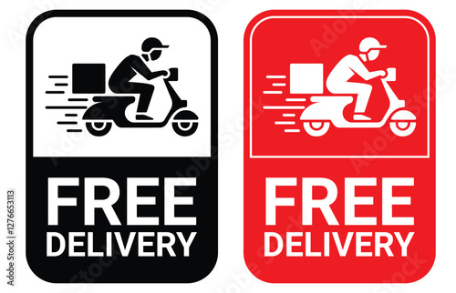 Free delivery icons set. Free shipping label, express delivery badge, fast delivery logo, logistic, courier parcel shipment cargo. Free Delivery truck, van, car, motorcycle, bicycle, scooter icon.