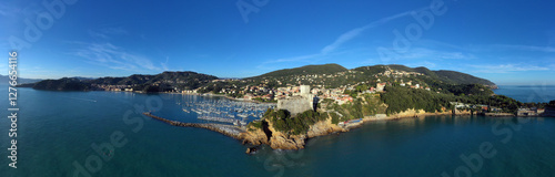 Aerial view of Lerici village, La Spezia province, Liguria, Italy