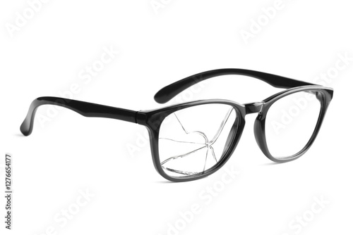 Photography Eyeglasses with one broken lens isolated on white