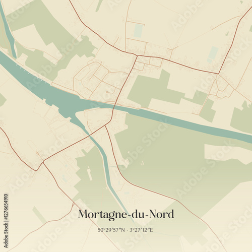 Vintage map of Mortagne-du-Nord, France.