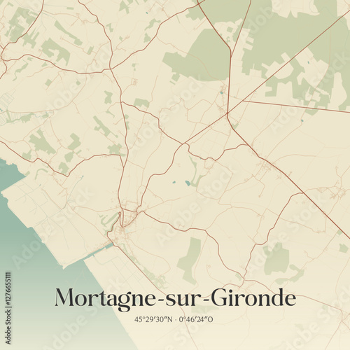 Vintage map of Mortagne-sur-Gironde, France.