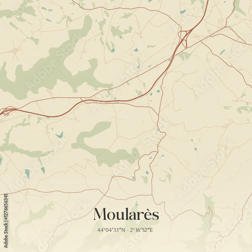 Vintage map of Moularès, France.