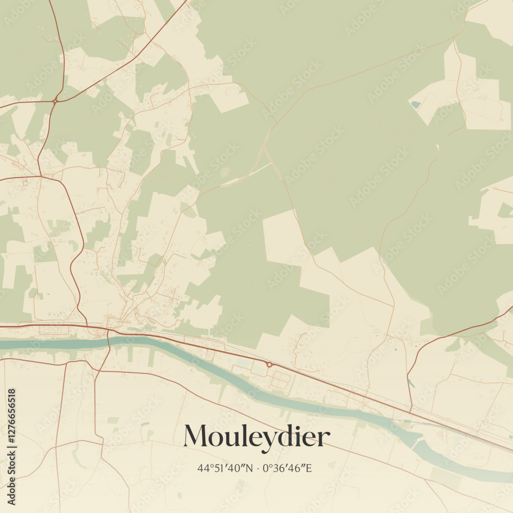 Fototapeta premium Vintage map of Mouleydier, France.