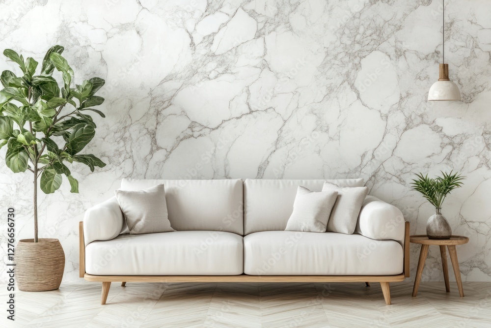 Obraz premium Minimalist modern bed room wall atmosphere furniture.