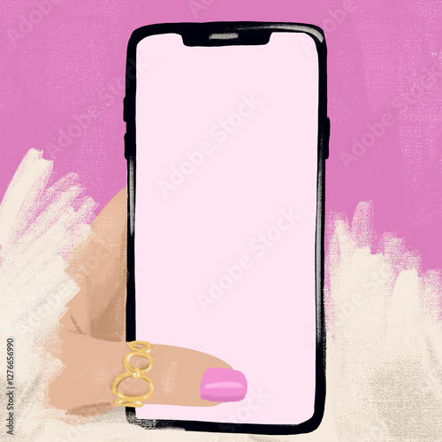 Modern Smartphone on a Soft Pink and Beige Background