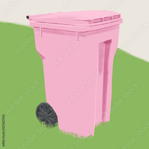 Pink Urban Trash Bin on Grass
