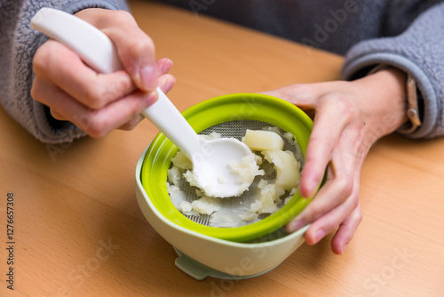 Grinding Fresh Baby Food Mash at Home