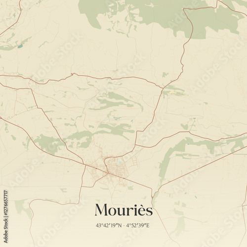 Vintage map of Mouriès, France.