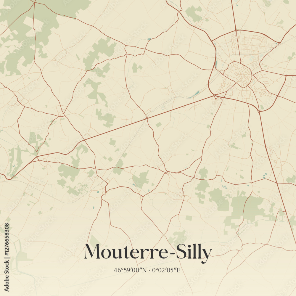Obraz premium Vintage map of Mouterre-Silly, France.