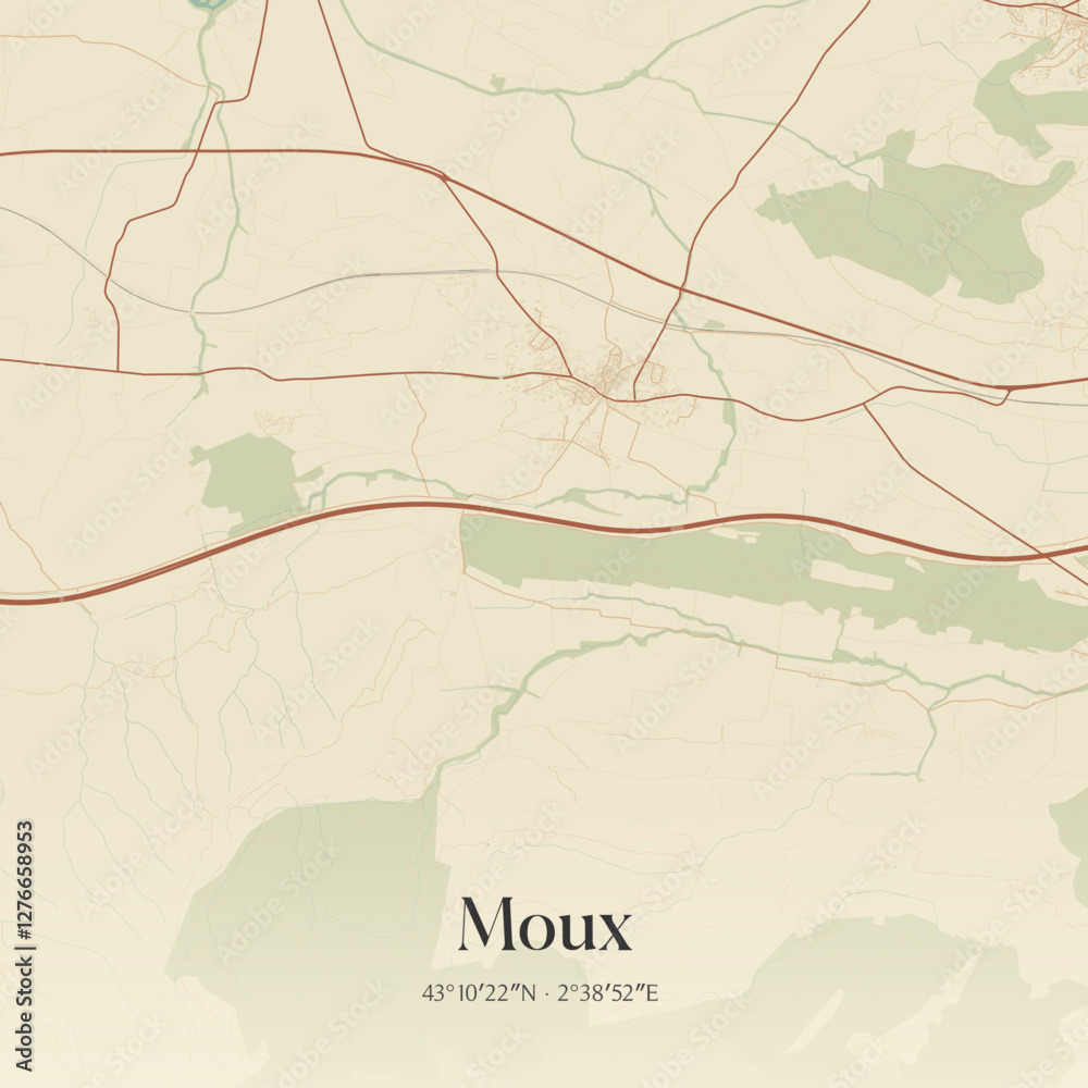Fototapeta premium Vintage map of Moux, France.