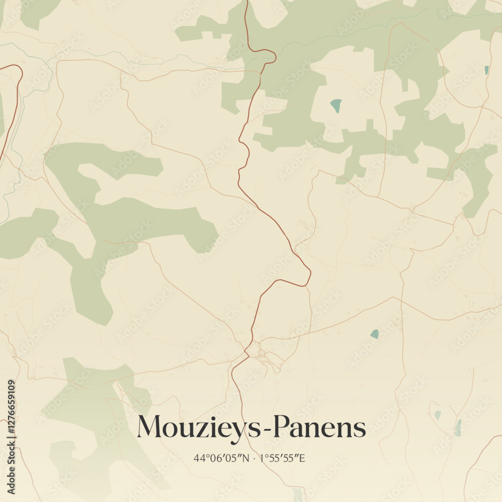 Fototapeta premium Vintage map of Mouzieys-Panens, France.