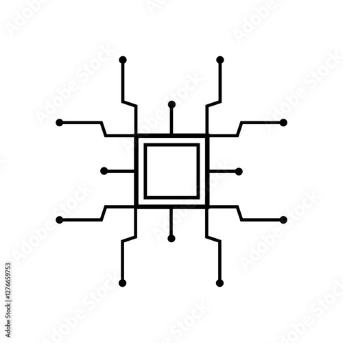 Minimalist Chipset Icon - Tech Line Art