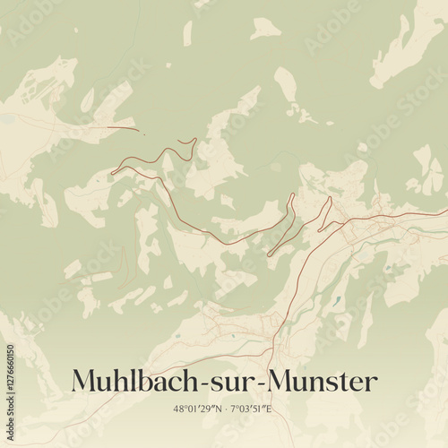 Vintage map of Muhlbach-sur-Munster, France.