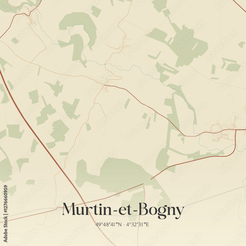 Fototapeta premium Vintage map of Murtin-et-Bogny, France.