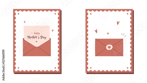 Mother’s Day.Happy Mother’s Day stamps.Envelope with letter - congratulations on Mother's Day.Сoncept of holiday is thanksgiving for love and care.