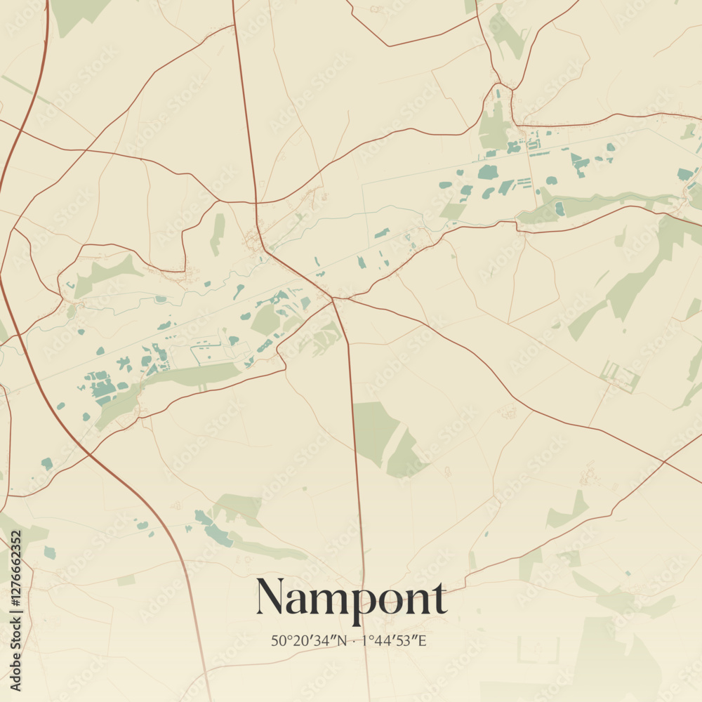 Fototapeta premium Vintage map of Nampont, France.