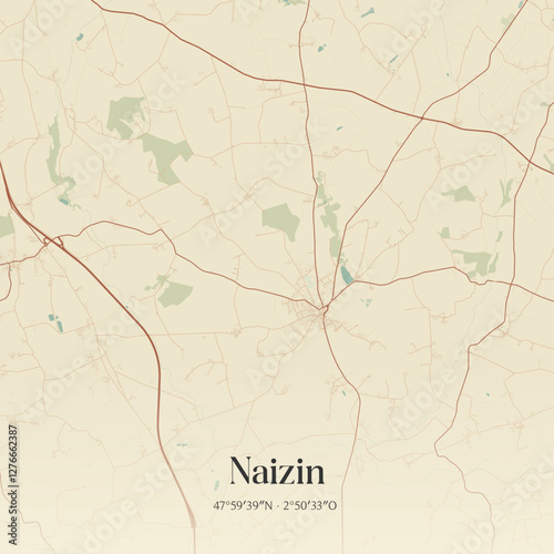 Vintage map of Naizin, France.