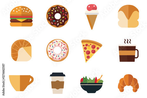 Food flat Illustration Icons set, Food Vector Art Illustration Clipart. set of food Illustration bundle	