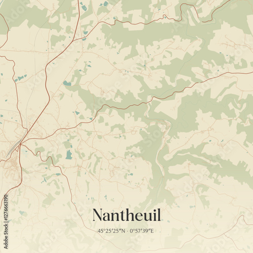 Vintage map of Nantheuil, France.
